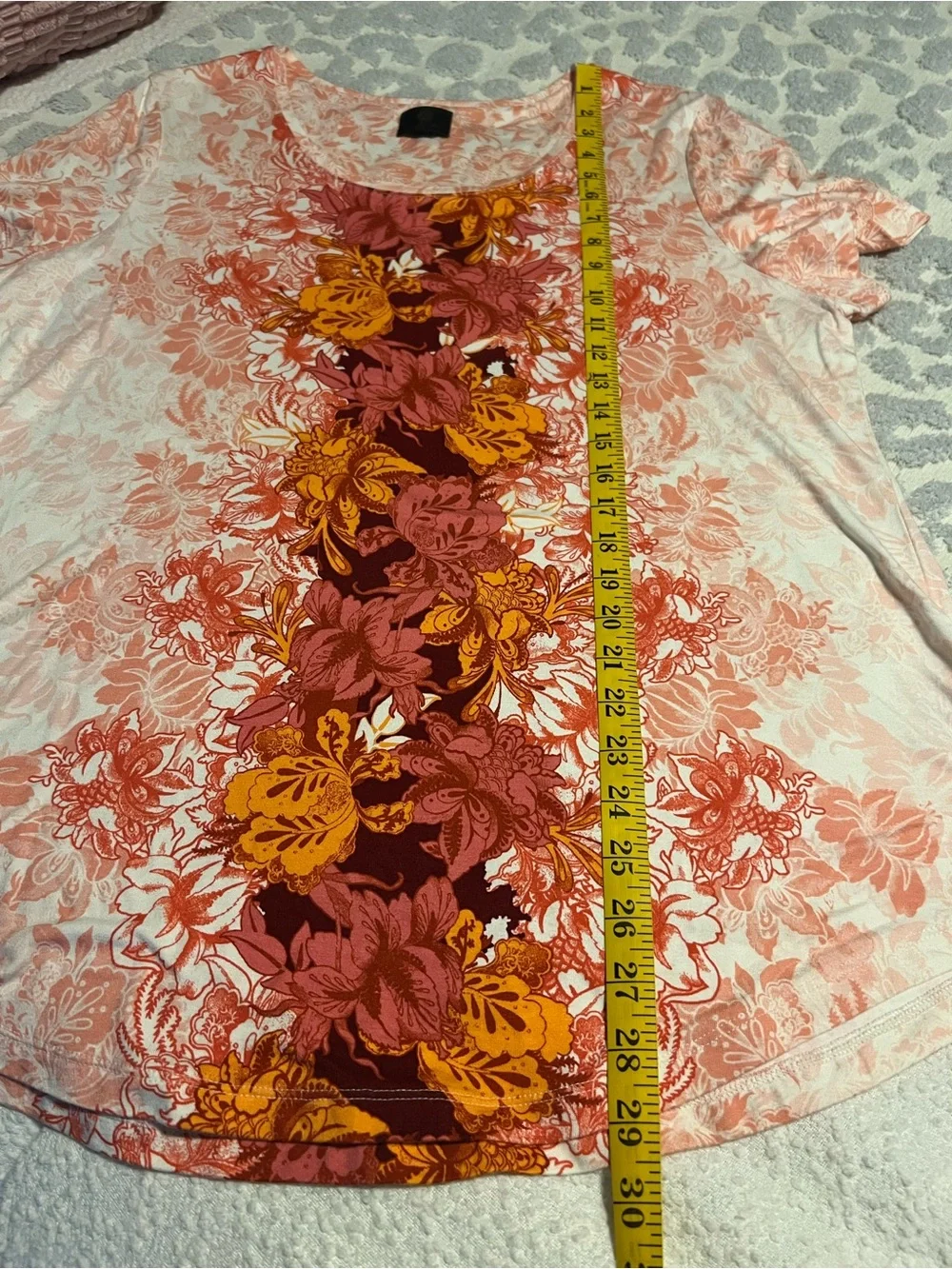 JM Collection Coral Floral Scoop-Neck Top with Mustard Center Panel - Picture 3 of 6